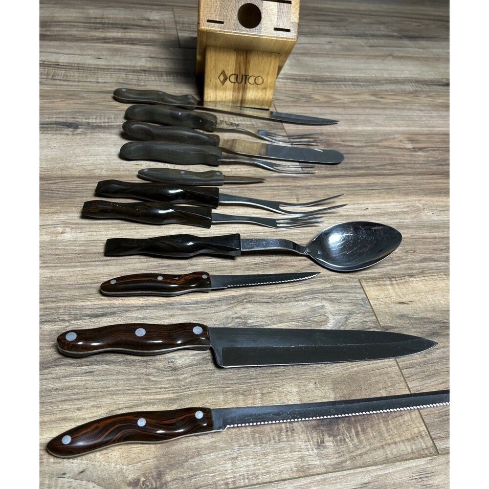 Cutco 11 Pice Mixed Lot with Block Knife Holder Carving Fork Serving Spoon USA